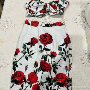 Floral Two-Piece Set with Red Roses